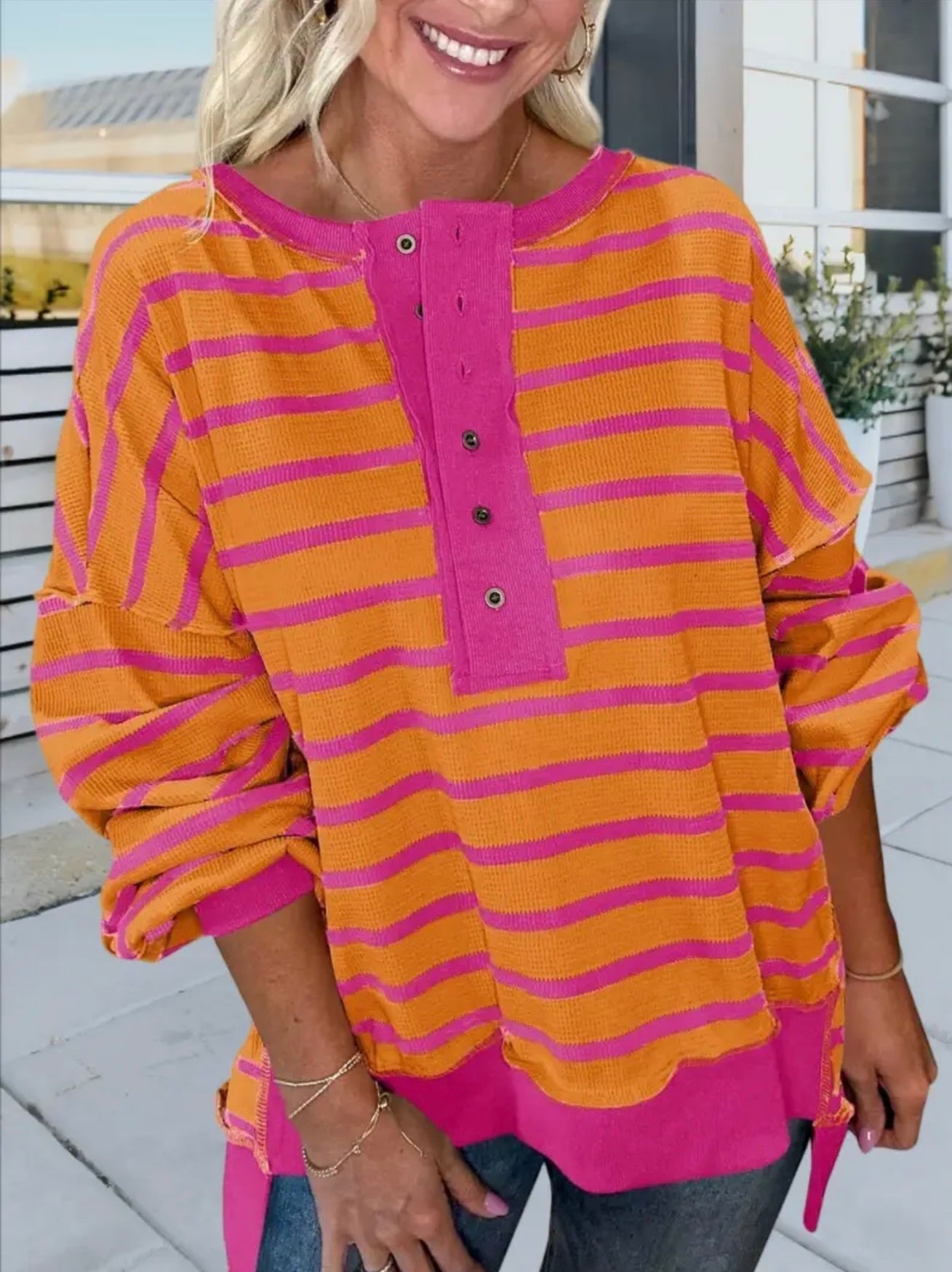 Plus Oversized Striped Henely Shirt