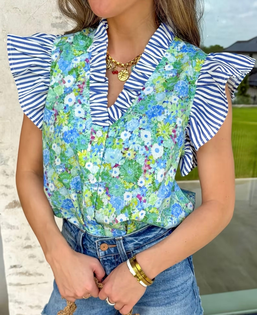 Floral and Pin Striped Top
