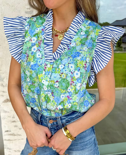 Floral and Pin Striped Top