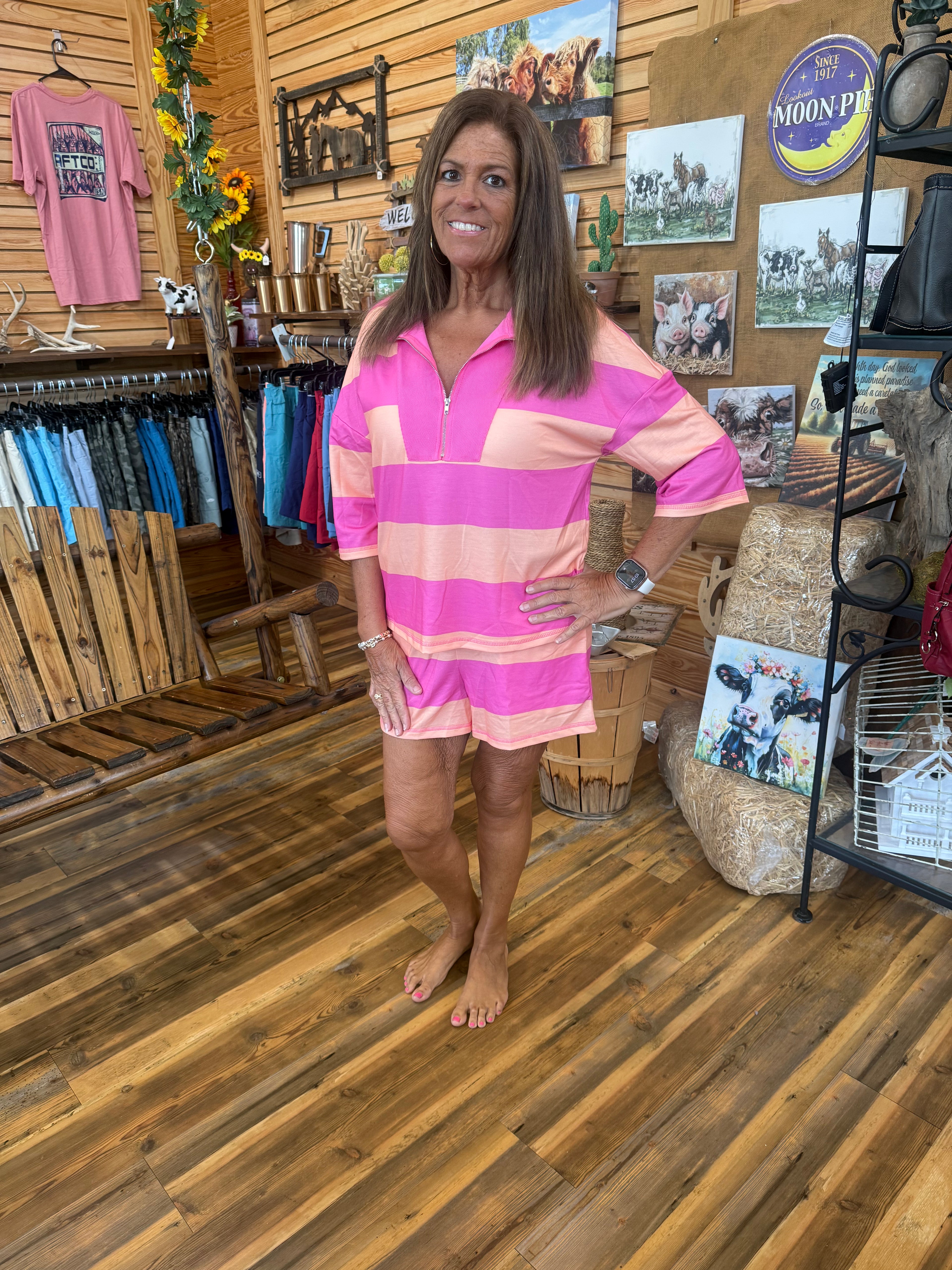 Striped Half Zip Oversized Set