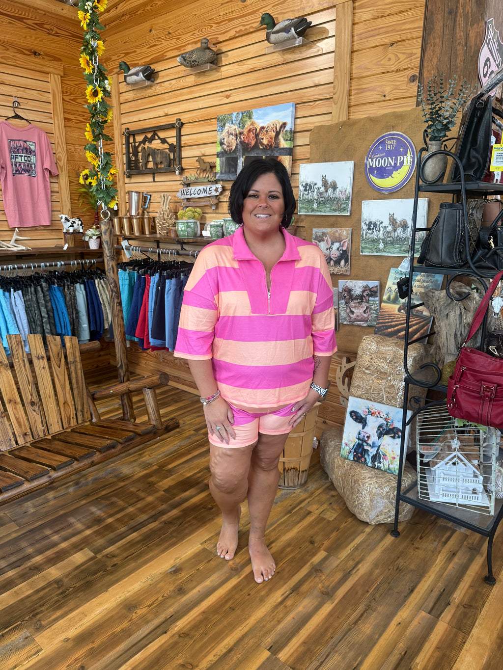 Striped Half Zip Oversized Set