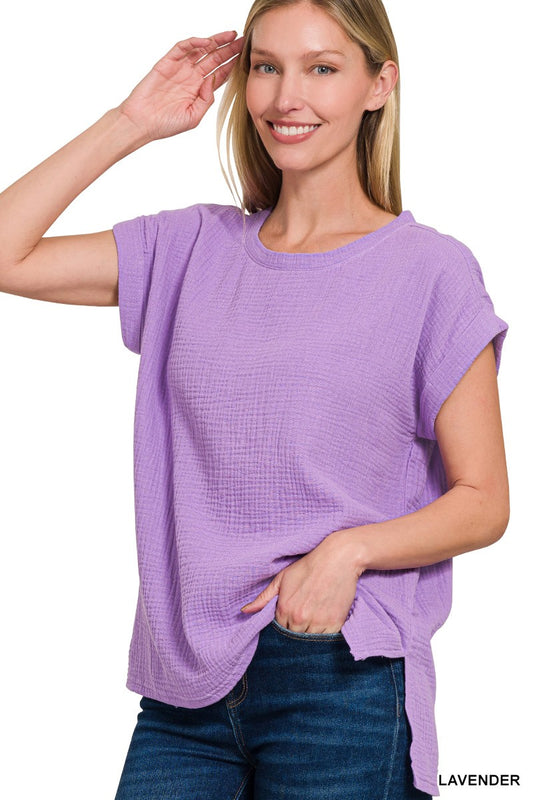 Gauze Short Sleeve Top Lavender