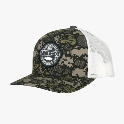 AFTCO Hat Bass Patch Trucker Camo Green