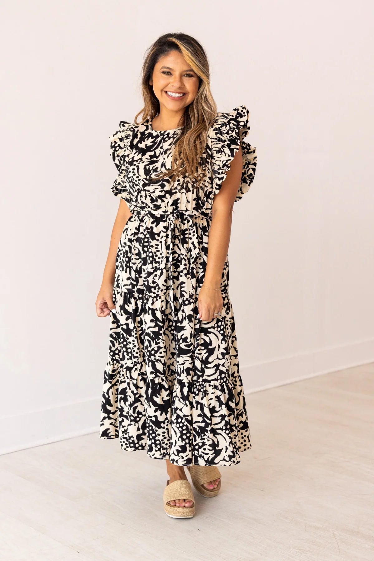 Plus Beige and Black Abstract Dress