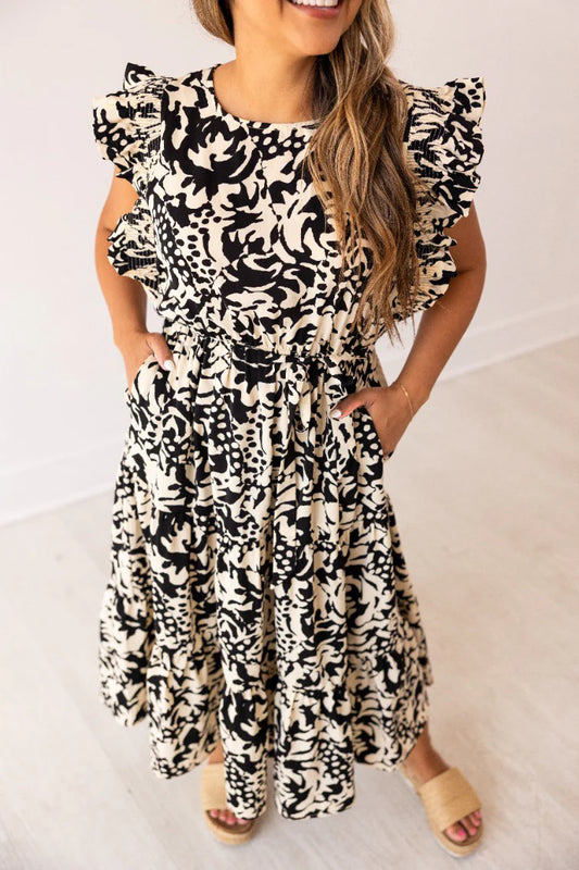 Plus Beige and Black Abstract Dress