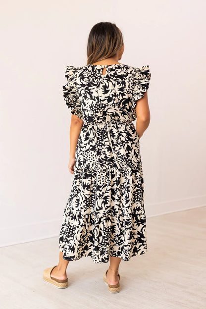 Plus Beige and Black Abstract Dress