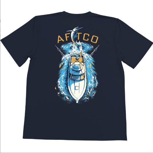 AFTCO Youth T-Shirt Top View Navy