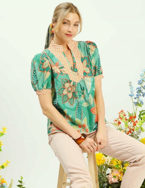 Mixed Abstract Blouse Green Mix