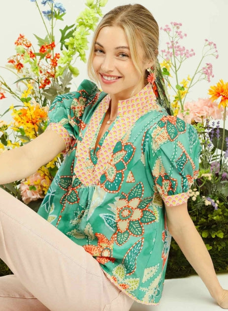 Mixed Abstract Blouse Green Mix