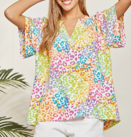 Plus Rainbow Leopard Print Top