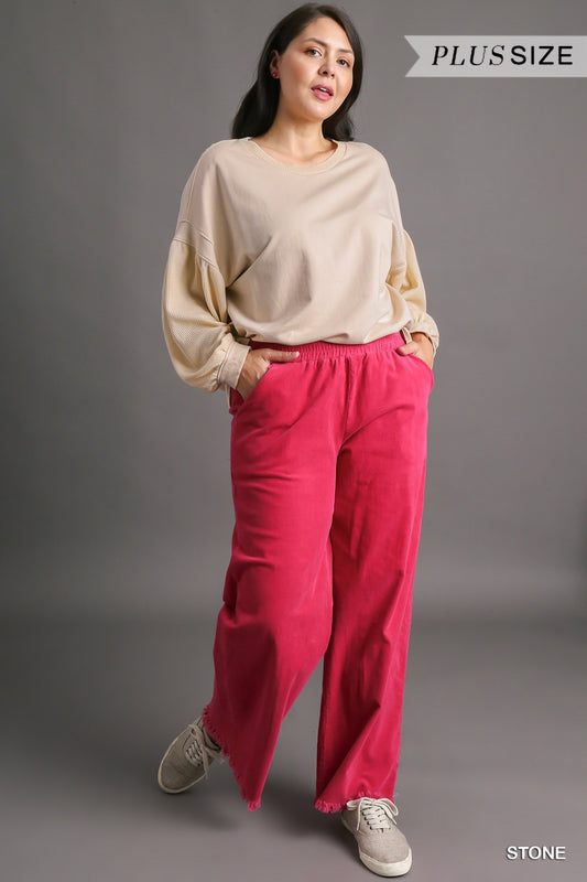 Plus Waffle Knit Balloon Sleeve Stone