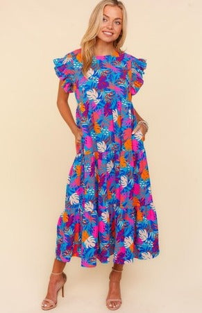 Plus Tropical Ruffle Sleeve Dress