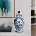 Temple Jar - White/Blue Ceramic Chinoiserie Charm, 18 in.
