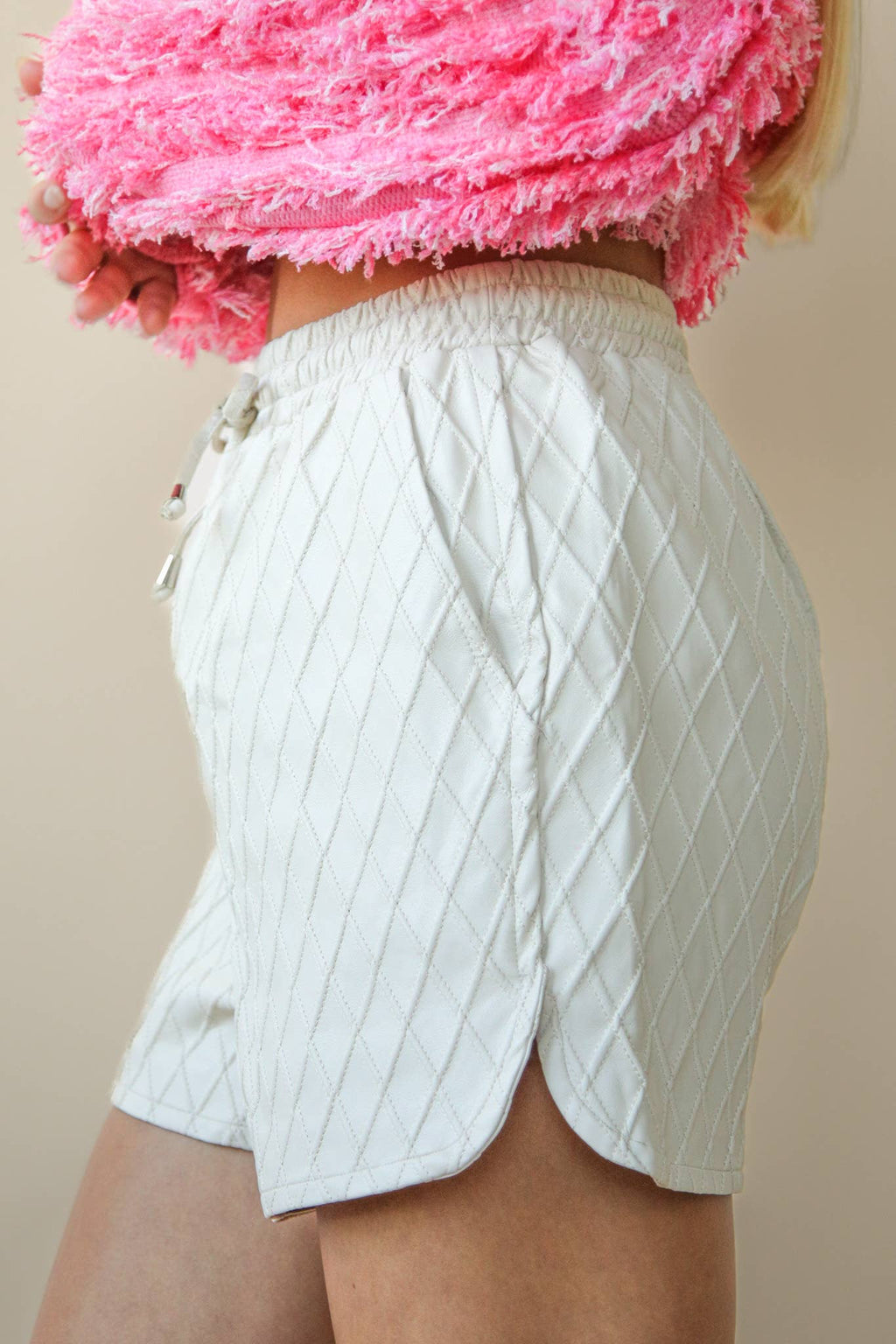 Quilted Leather Shorts Ecru
