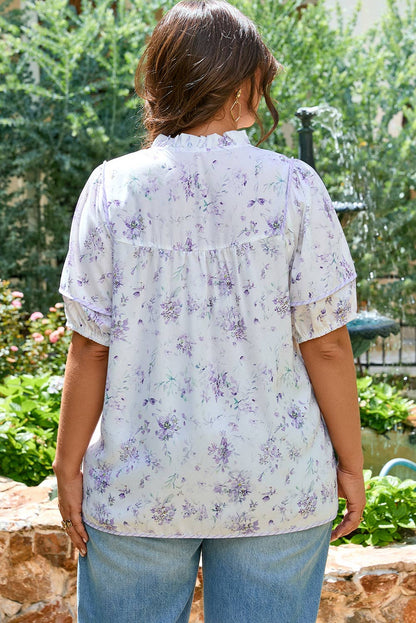 Plus Size Floral Split Neck Top