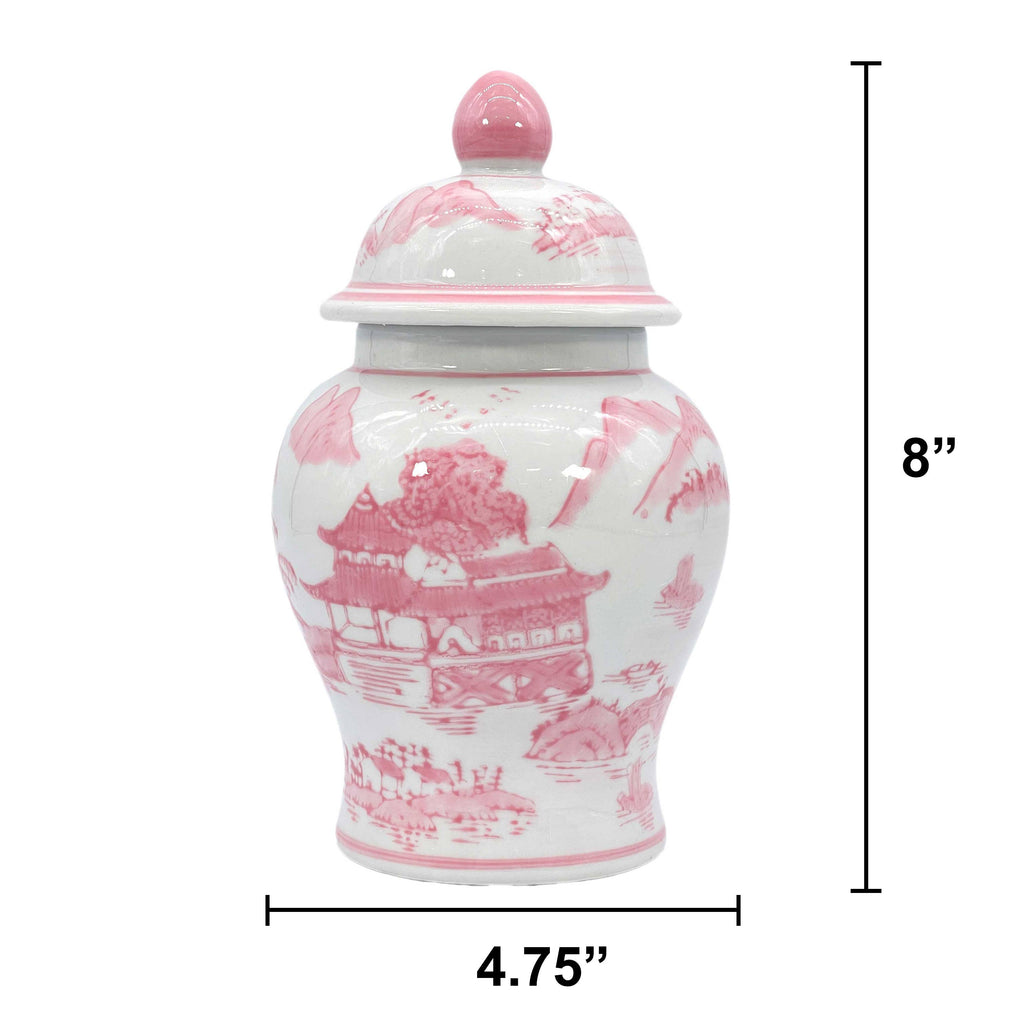 Chinoiserie Pink Decorative Ginger Jar 8"