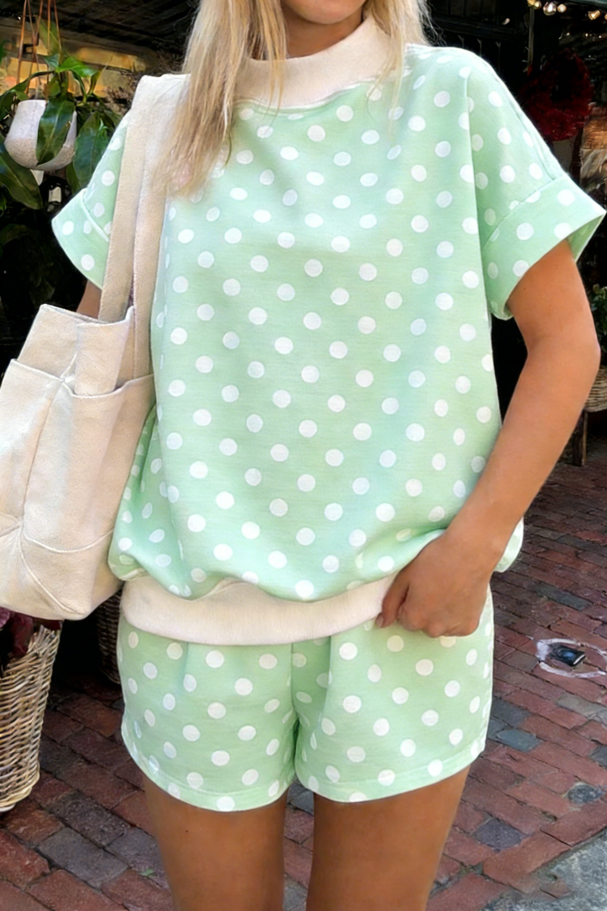 Polka Dot Mock Neck Short Set