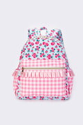 Pink Checkered Ruffle Flower Backpack