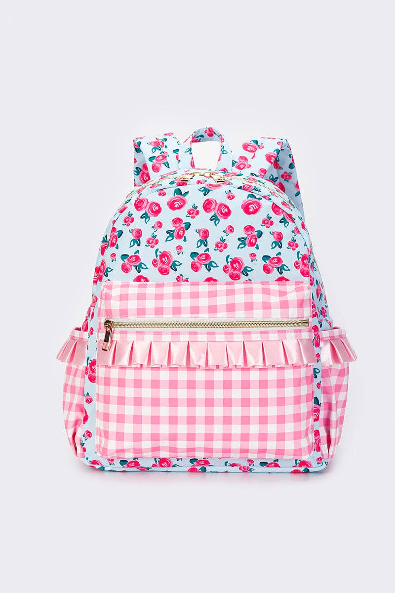 Pink Checkered Ruffle Flower Backpack