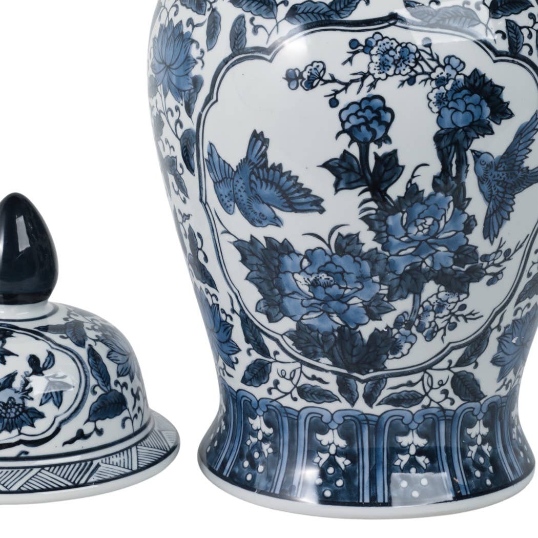 Decorative Vase - Blue Ceramic Flowers Temple, 19 in.