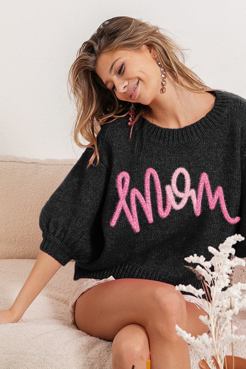 Metallic Letter Hairy Sweater