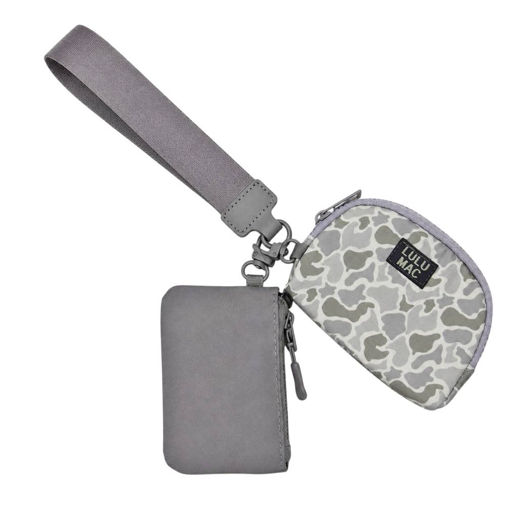 Double Pouch Wristlet, Grey/White Camo