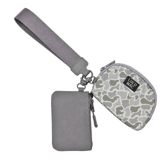 Double Pouch Wristlet, Grey/White Camo