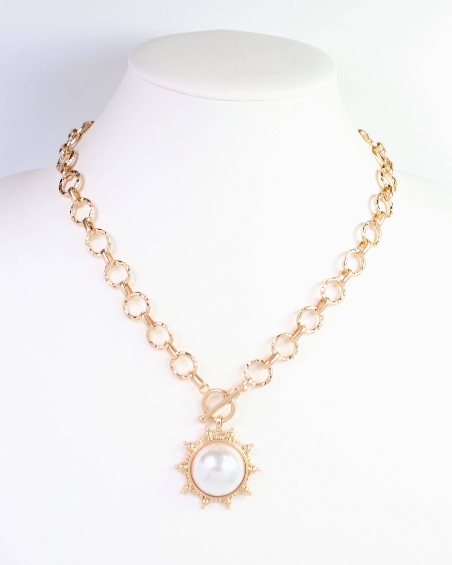 Caroline Hill Pearl Gold Toggle Necklace