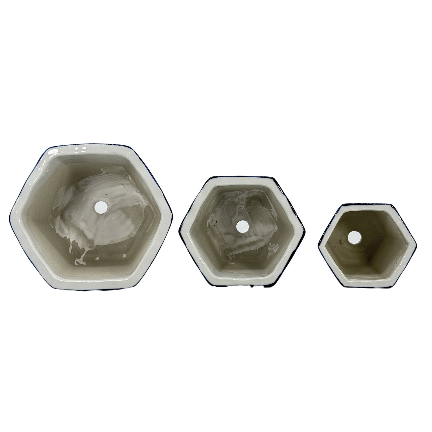 Blue & White Hexagon Floral Ceramic Ruffled Lip