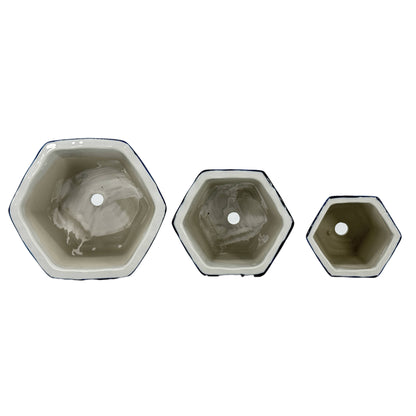 Blue & White Hexagon Floral Ceramic Ruffled Lip