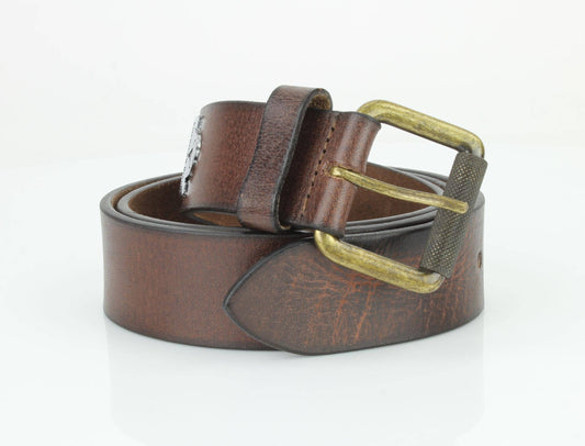 Full Grain Leather Belt with Bison Medallion Brown