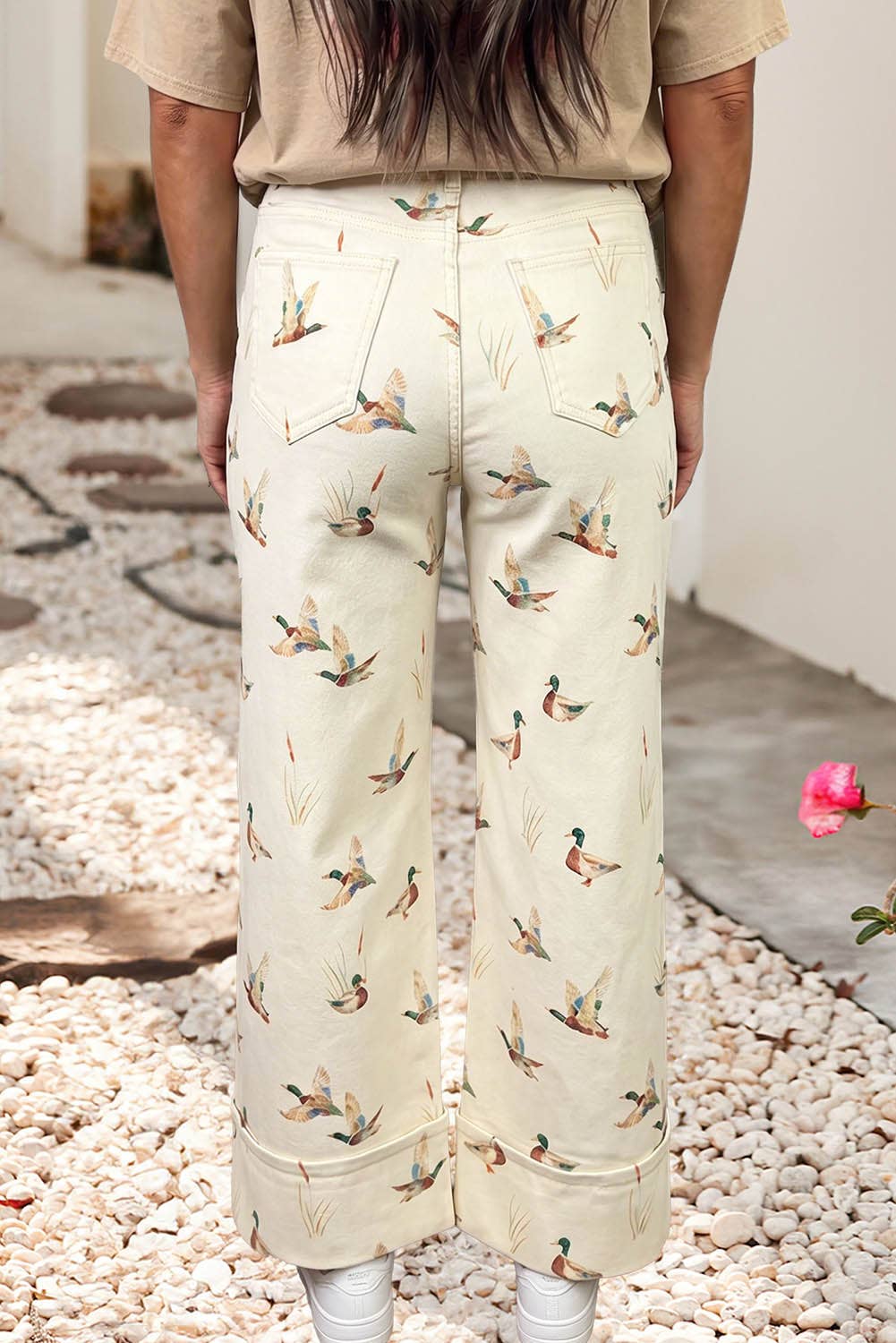 Mallard Printed Cuffed Hem Shift Jeans