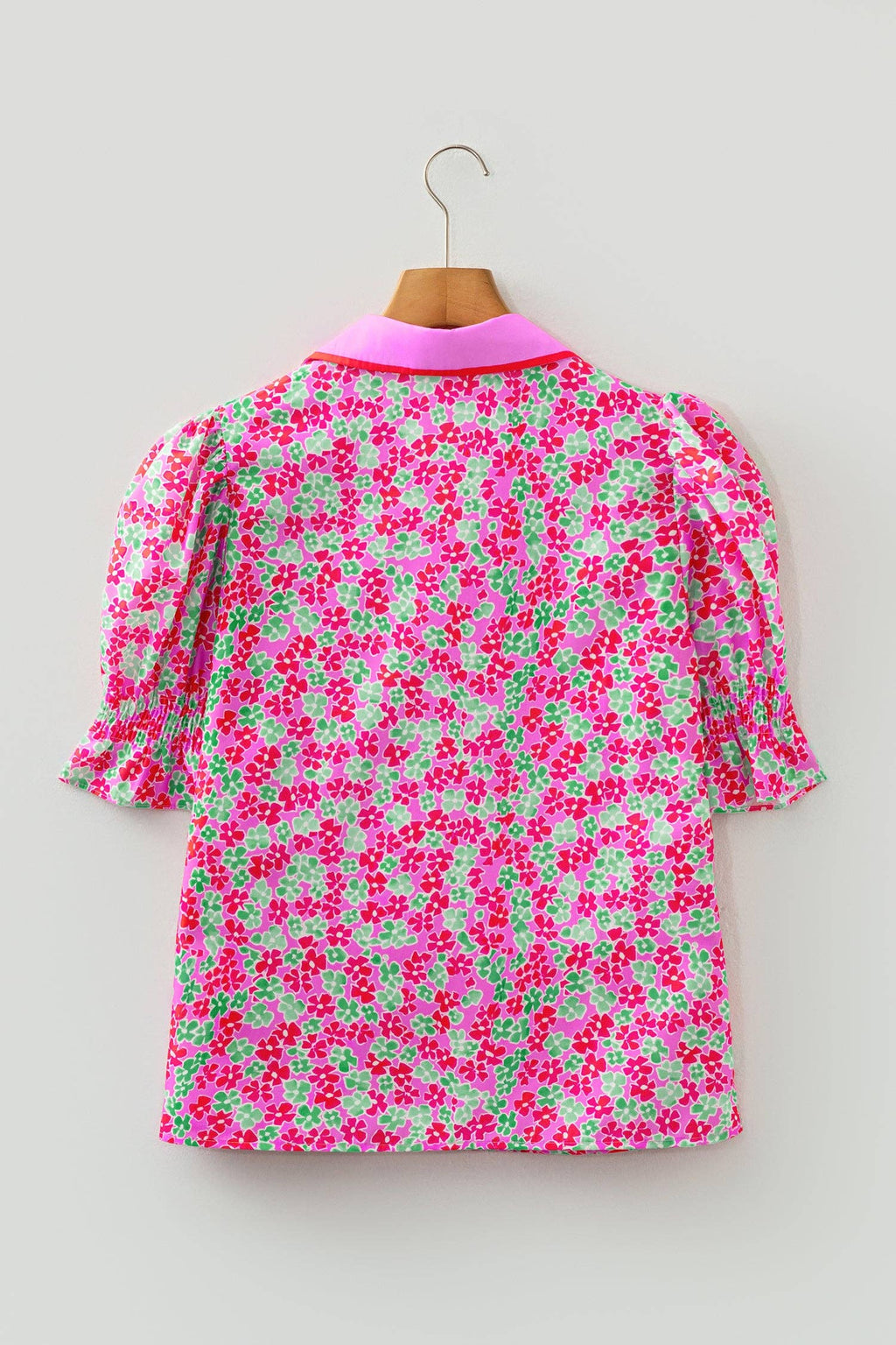 Floral Collared V-Neck Puff Sleeve