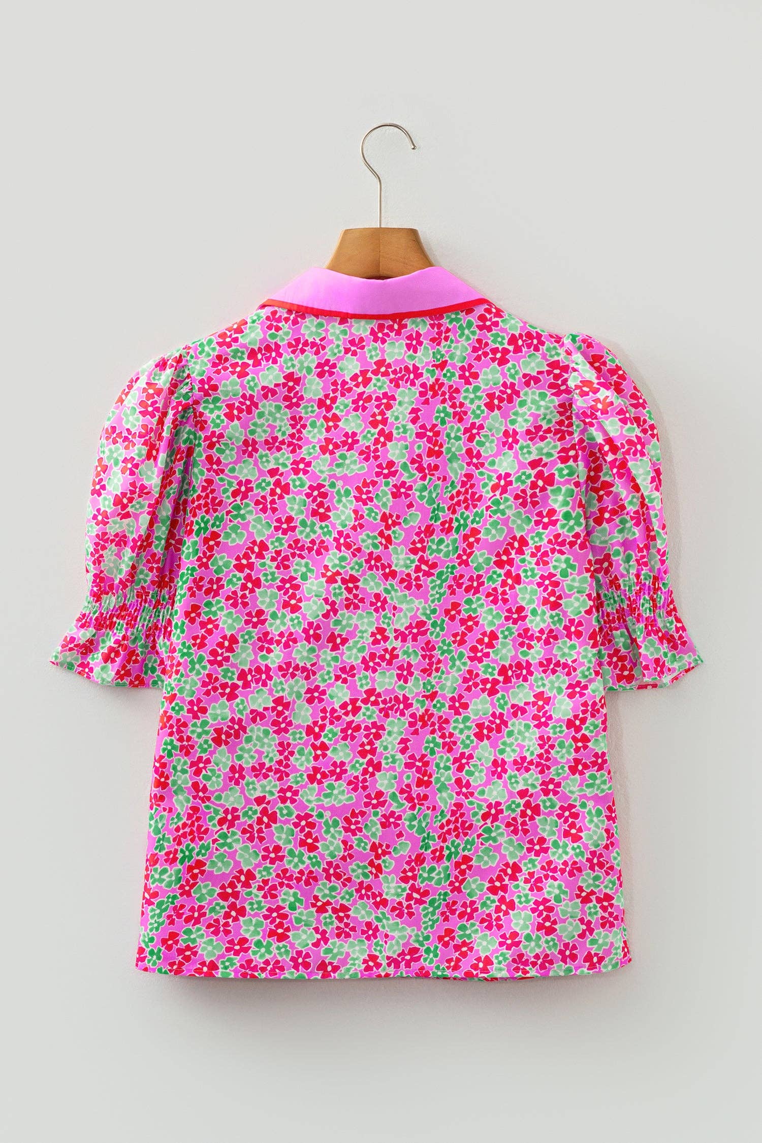 Floral Collared V-Neck Puff Sleeve