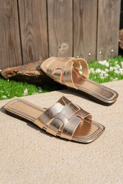Gold Crocodile Pattern Slippers