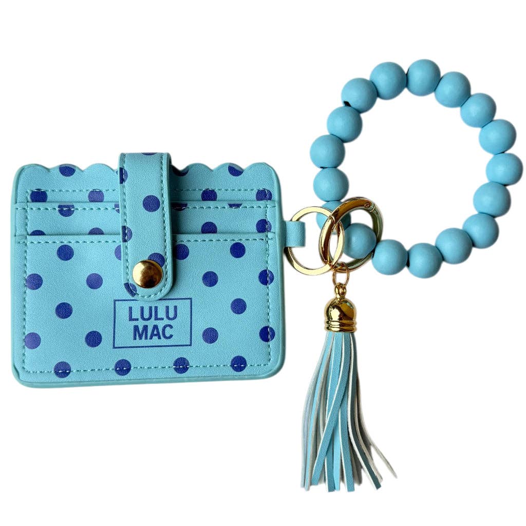 Lulu Mac Wristlet ID Wallet Blue/Navy Dot