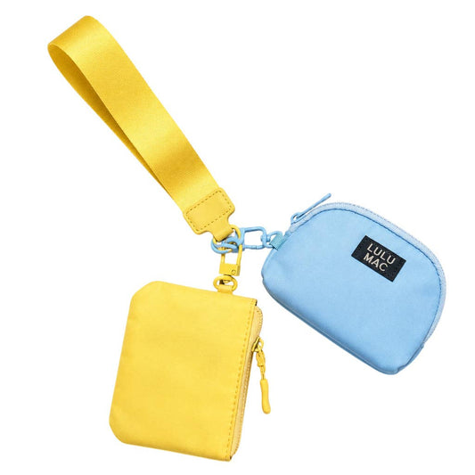 Double Pouch Wristlet, Butter/Blue