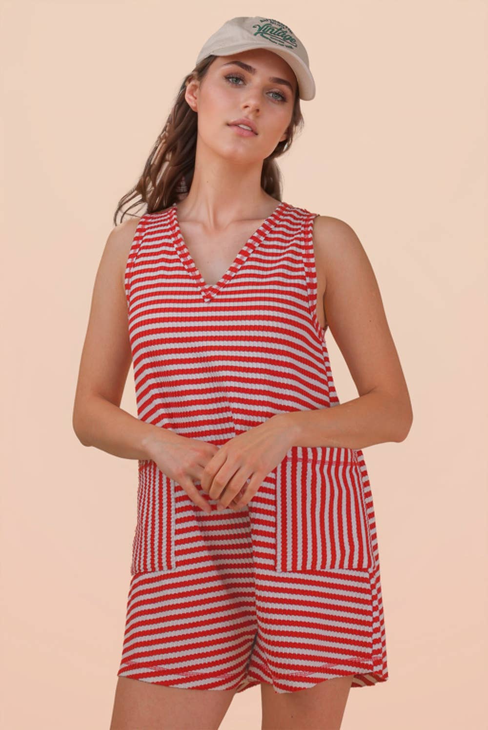 Red Striped Knit Romper