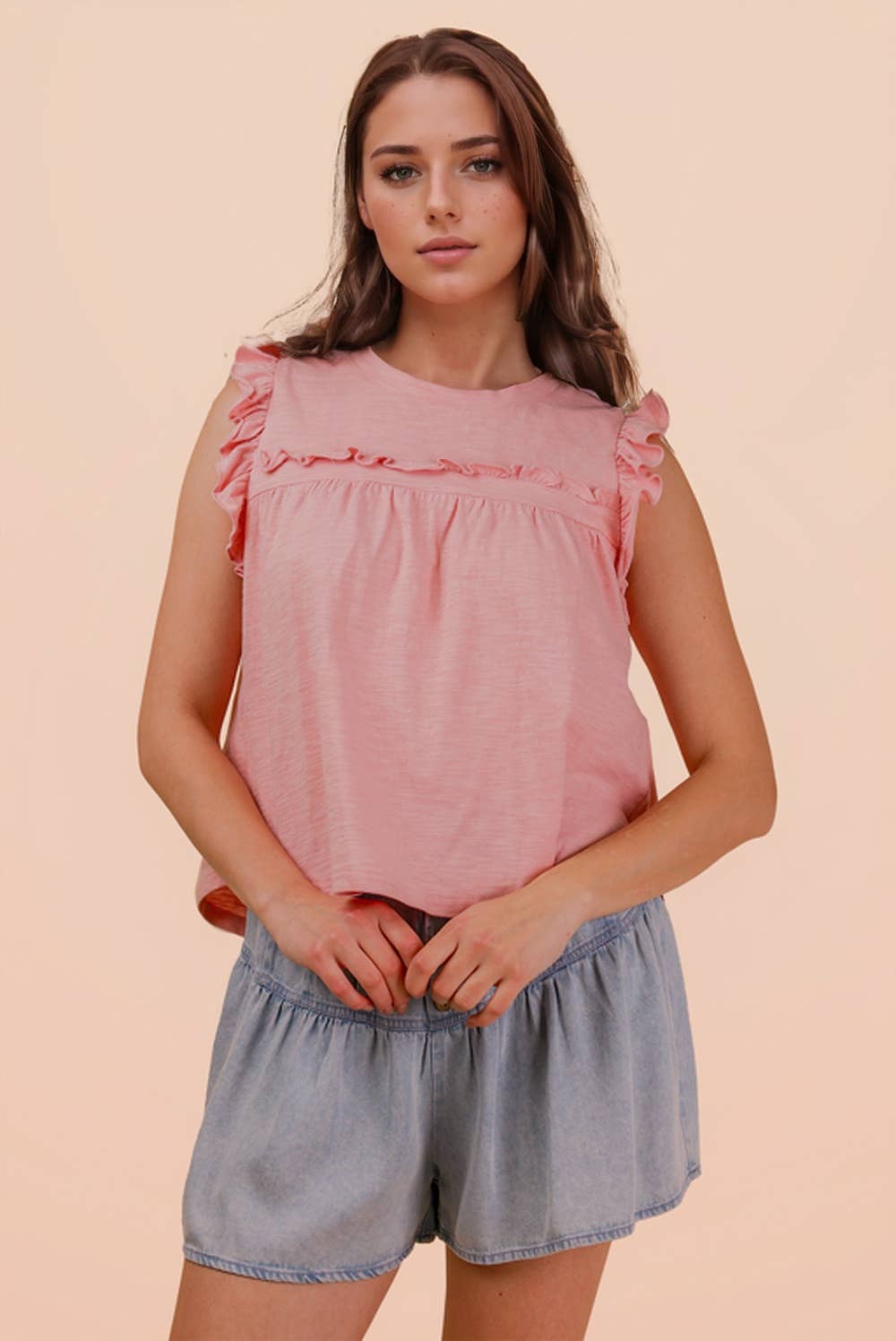 Ruffle Flutter Sleeve Top Blush