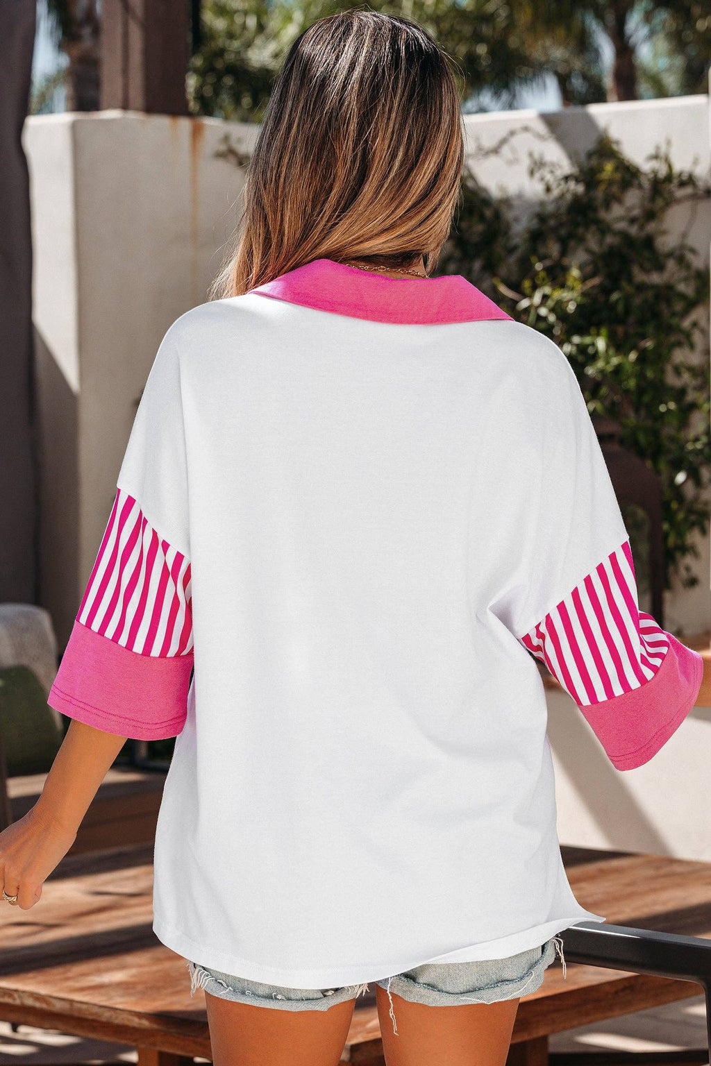 Pink/White Striped Colorblock Top