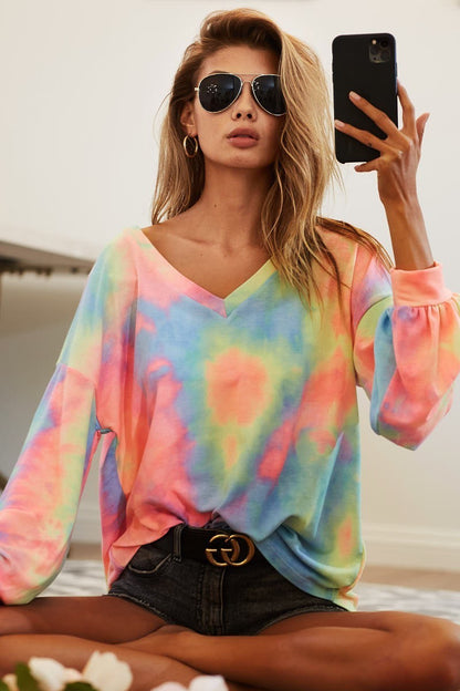 Tie Dye French Terry V Neck Top