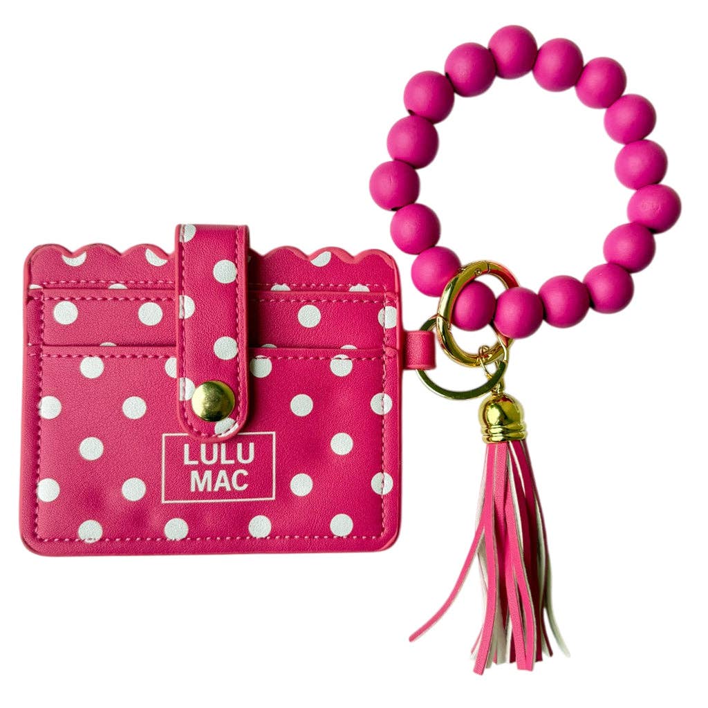 Lulu Mac Wristlet ID Wallet Hot Pink/White Dot