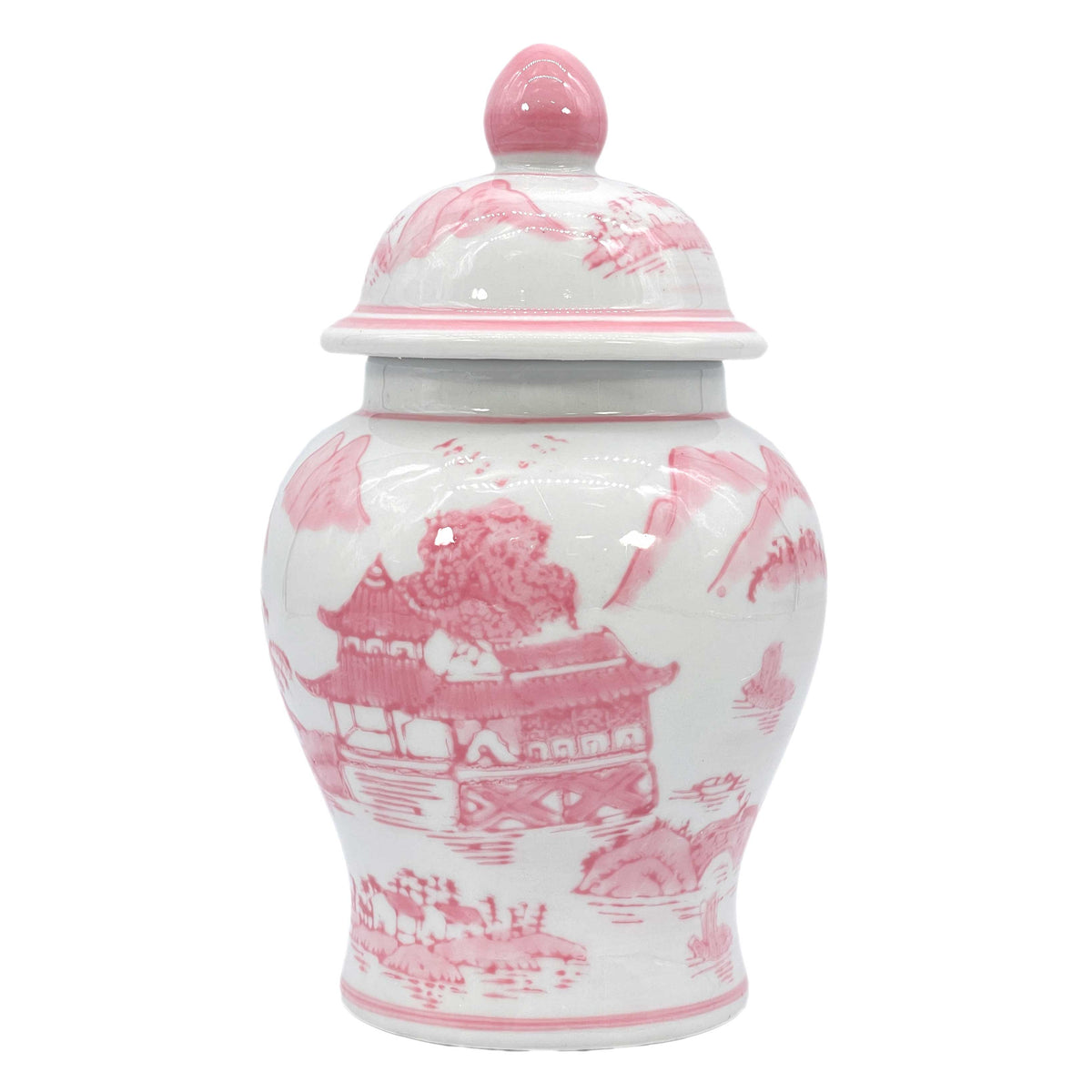 Chinoiserie Pink Decorative Ginger Jar 8"