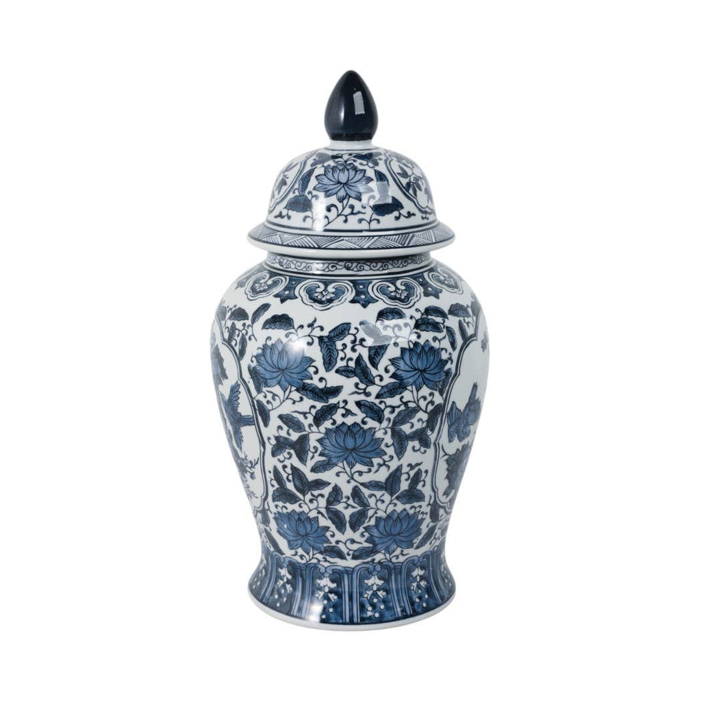Decorative Vase - Blue Ceramic Flowers Temple, 19 in.