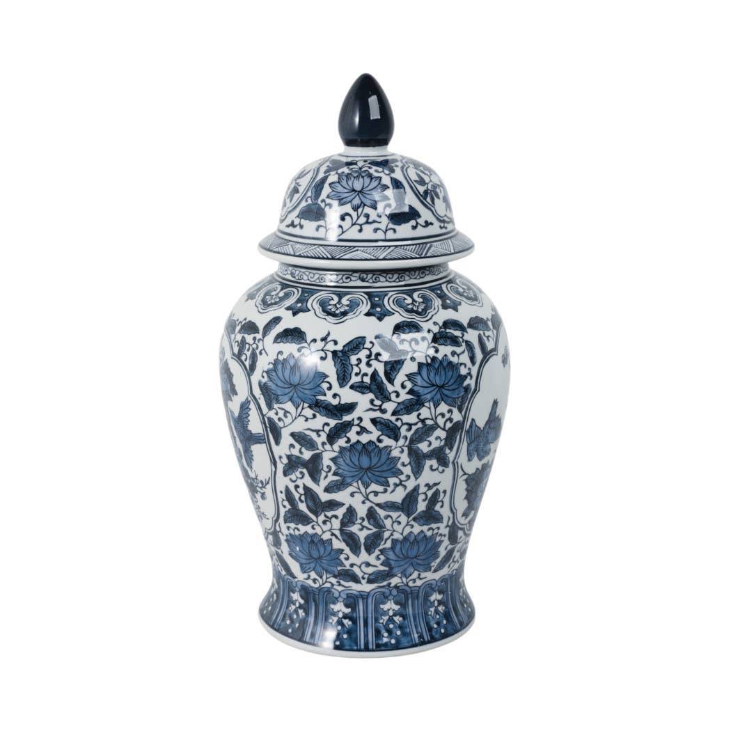 Decorative Vase - Blue Ceramic Flowers Temple, 19 in.