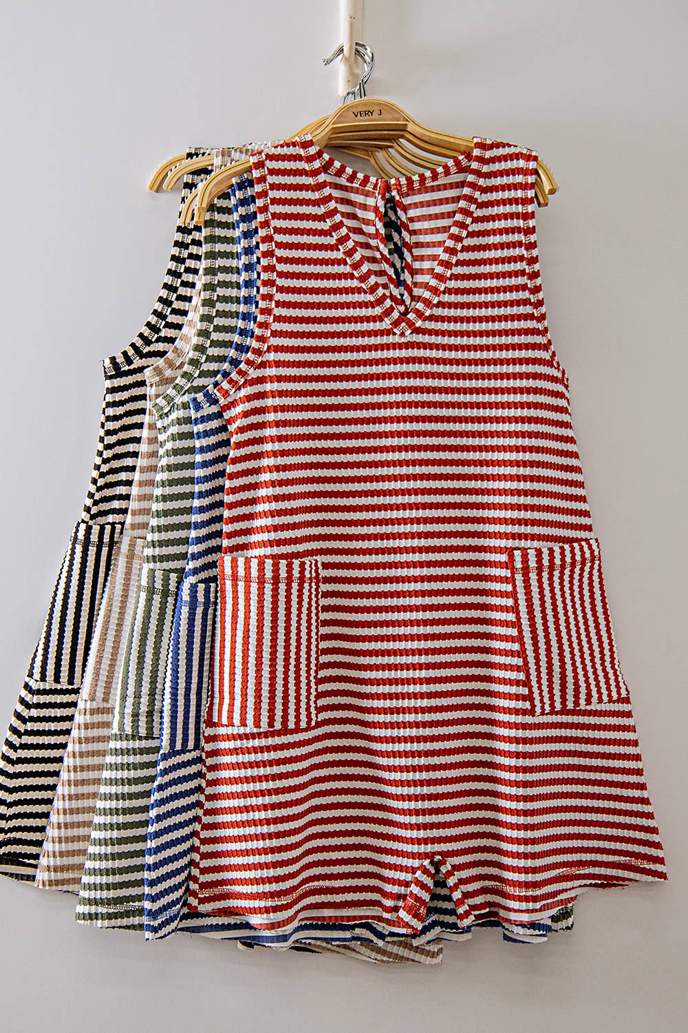 Red Striped Knit Romper