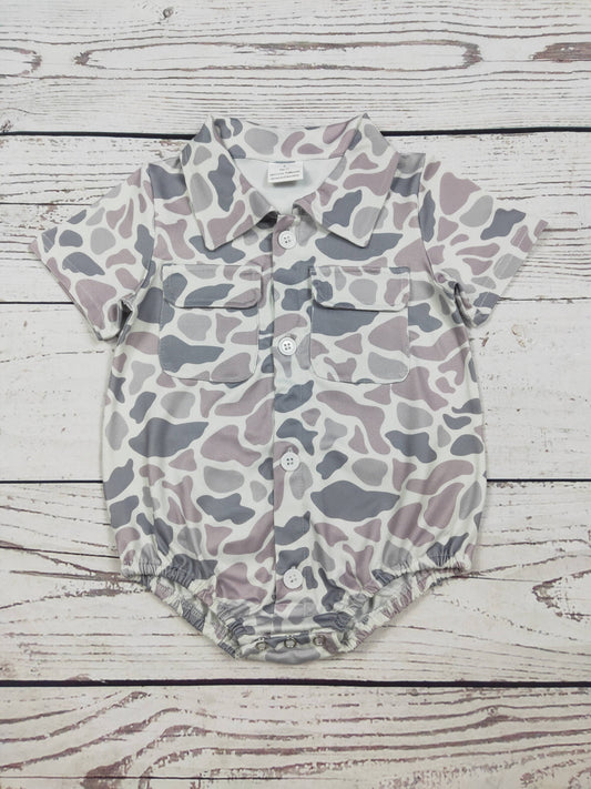 Camo Printed Baby Boy Bubble With Pocket