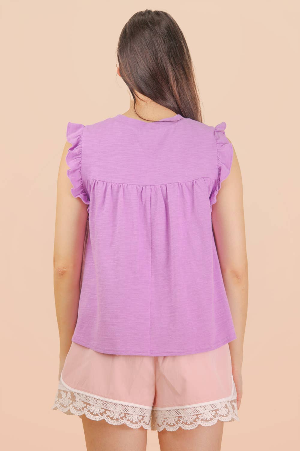 Ruffle Flutter Sleeve Top Lavender