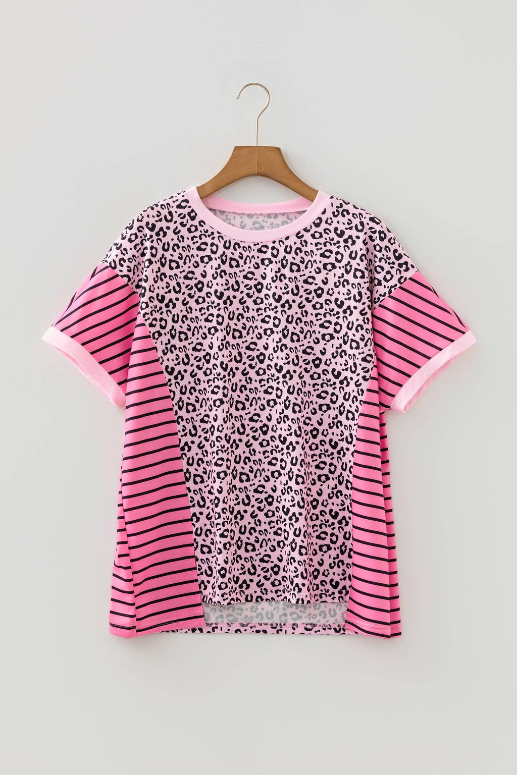 Leopard Striped Side Slit Loose SS Top