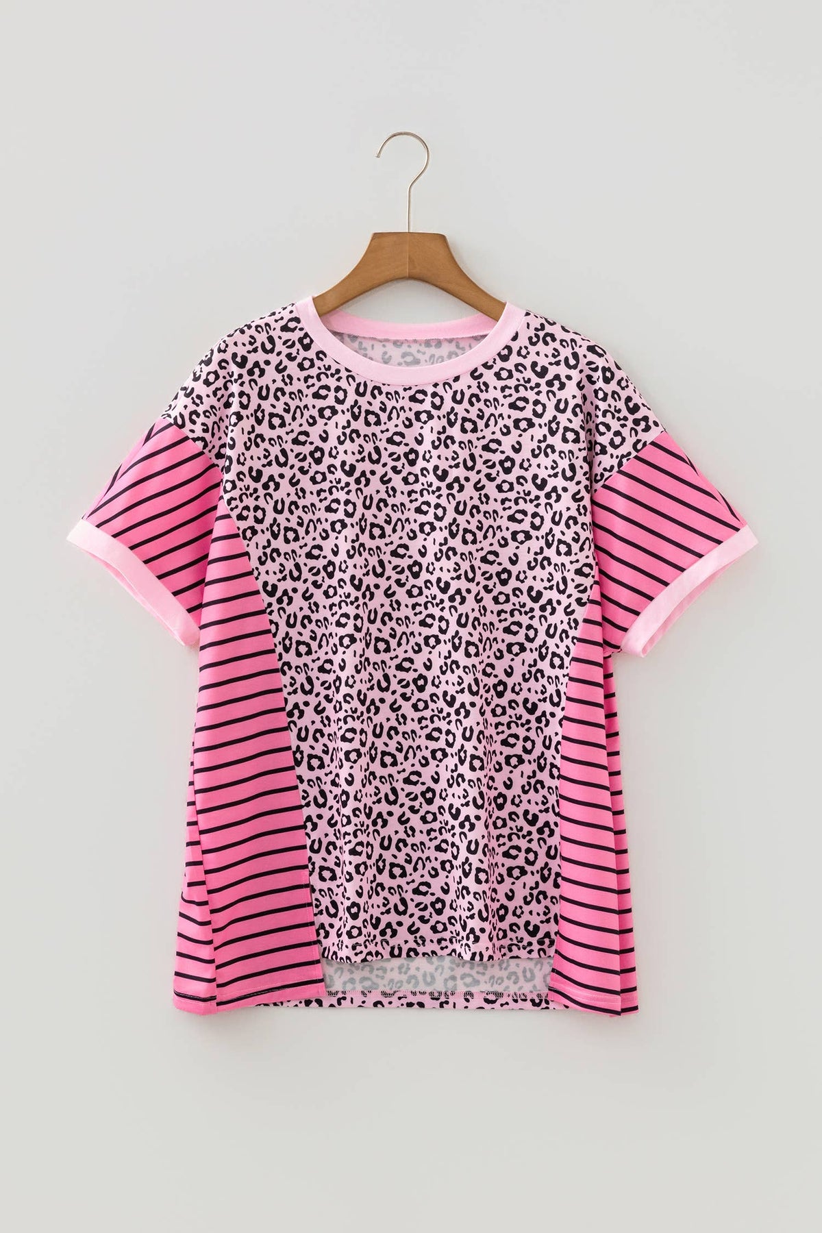 Leopard Striped Side Slit Loose SS Top